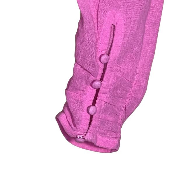 Free People Women’s Chloe Smocked Tie Neck Cotton Top in Pink Aurora Size XS - Picture 3 of 8